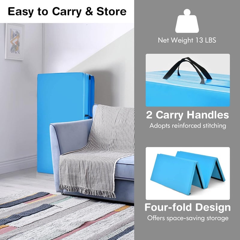 GYMAX Gymnastics Mat, 4 FT x 8 FT x 2 Inches Folding Exercise Mat w/Carry Handles & Sturdy Stitching Waterproof Cover, Tumbling Mat for Yoga Stretching Martial Arts Home Gym - Image 4